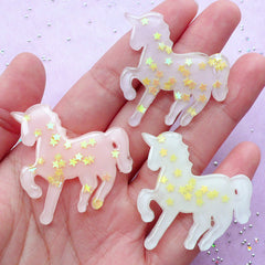 Fairy Kei Unicorn Cabochons with Star Confetti | Decoden Cabochon (3pcs / 36mm x 37mm)