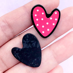 Polka Dot Heart Acrylic Cabochons | Decoden Supplies (3pcs / 20mm x 23mm)