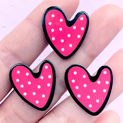 Polka Dot Heart Acrylic Cabochons | Decoden Supplies (3pcs / 20mm x 23mm)