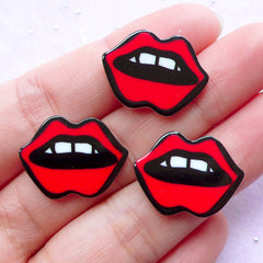 Red Lips Acrylic Cabochons | Harajuku Kei Jewelry Making (3pcs / 22mm x 17mm)