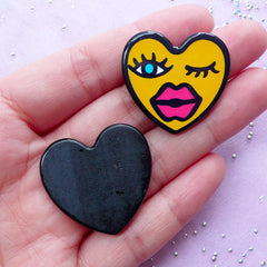 Heart Face Acrylic Cabochons | Harajuku Kei Jewellery Making (2pcs / 30mm x 28mm)