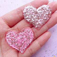 Heart Cabochons with Confetti | Kawaii Phone Case Supplies (Pink / 2pcs / 36mm x 31mm)