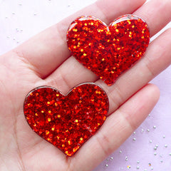 Confetti Heart Cabochons | Valentine's Day Decoration | Wedding Supplies (Red / 2pcs / 36mm x 31mm)