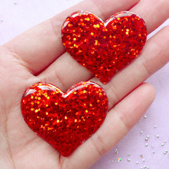 Confetti Heart Cabochons | Valentine's Day Decoration | Wedding Supplies (Red / 2pcs / 36mm x 31mm)