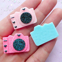 Glitter Camera Cabochons | Resin Embellishment | Decoden Supplies (3pcs / 25mm x 18mm)