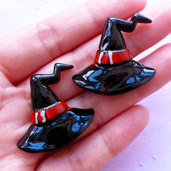 Witch Hat Cabochons | Witchcraft Decoration | Halloween Embellishment (Black / 2 pcs / 31mm x 29mm)