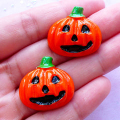 Pumpkin Resin Cabochons | Halloween Embellishment | Table Scatter (Orange / 2 pcs / 25mm x 23mm)
