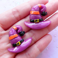 Halloween Resin Cabochons | Witch Hat with Spider Cabochon | Spooky Embellishment (Purple / 2 pcs / 29mm x 27mm)