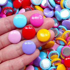 14mm Round Leather Button Cabochons | Fake Chocolate Button | Kawaii Decoden Supplies (10pcs / Bright Color Mix / Flat Back)
