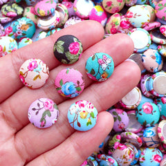 13mm Round Fabric Button Cabochon in Flower Pattern | Button Decoration Crafts | Card Making Supplies (10pcs / Assorted Color / Flat Back)
