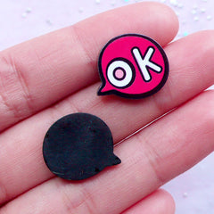 Speech Bubble Cabochons | OK Acrylic Cabochon | Harajuku Kei Accessory Making | Scrapbooking Embellishments (4pcs / 17mm x 15mm)