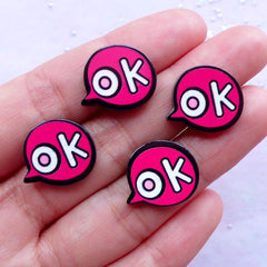 Speech Bubble Cabochons | OK Acrylic Cabochon | Harajuku Kei Accessory Making | Scrapbooking Embellishments (4pcs / 17mm x 15mm)