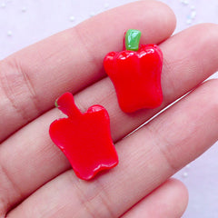 Red Pepper Cabochons | Vegetable Resin Cabochon | Miniature Food Embellishments | Scrapbooking Supplies (4pcs / 14mm x 19mm)