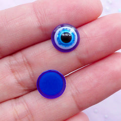 Evil Eye Cabochons | Round Stink Eye Cabochon | Religion Protection Good Luck Turkish Jewelry Findings (15pcs / 10mm / Flat Back)