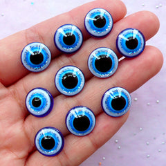 Stink Eye Cabochons | Round Evil Eye Cabochon | Good Luck Protection Symbol | Turkish Religion Jewellery Findings (10pcs / 12mm / Flat Back)