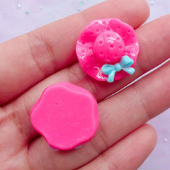 Decoden Cabochon Supplies | Lady Hat Cabochons | Kawaii Hair Bow Center | Baby Hair Clip Making (4 pcs / 21mm)