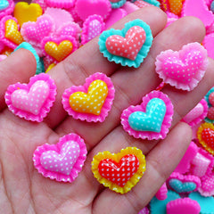 CLEARANCE Polka Dot Heart Cabochons | Colorful Decora Kei Cabochon | Baby Hair Bow Centers (4 pcs by Random / 20mm x 17mm)