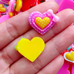 Kawaii Heart Cabochons in Polka Dot Pattern | Colorful Resin Hearts | Decoden Pieces (4 pcs by Random / 23mm x 19mm)