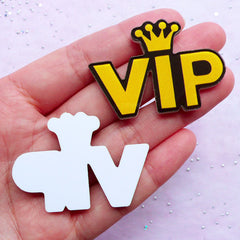 VIP Laser Cut Acrylic Cabochons | Kitsch Decoden Pieces | Harajuku Kei Jewellery DIY (2pcs / Orange Yellow & Black / 46mm x 32mm)