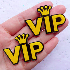 VIP Laser Cut Acrylic Cabochons | Kitsch Decoden Pieces | Harajuku Kei Jewellery DIY (2pcs / Orange Yellow & Black / 46mm x 32mm)