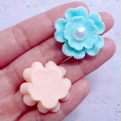 Pastel Flower with Pearl Cabochons | Assorted Floral Resin Cabochon | Hair Bow Center | Kawaii Fairy Kei Accessories Making (5 pcs / Pastel Color Mix / 27mm)