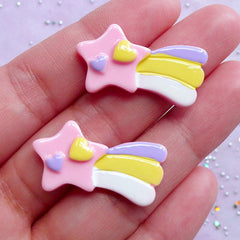 Shooting Star Cabochons | Decoden Resin Cabochon | Kawaii Pastel Kei Jewelry Making | Phone Case Decoration (2 pcs / Pink / 28mm x 16mm)