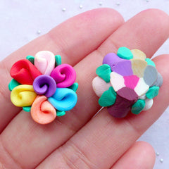 Colorful Fimo Flower Cabochon | Polymer Clay Floral Embellishments | Decoden Supplies | Jewelry Making (2 pcs by Random)