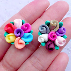 Colorful Fimo Flower Cabochon | Polymer Clay Floral Embellishments | Decoden Supplies | Jewelry Making (2 pcs by Random)