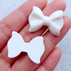 Resin Cabochon | White Bow Cabochons | Small Ribbon Cabochon | Kawaii Decoden Pieces | Scrapbook Embellishments (2 pcs / 27mm x 20mm / Flat Back)