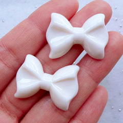 Resin Cabochon | White Bow Cabochons | Small Ribbon Cabochon | Kawaii Decoden Pieces | Scrapbook Embellishments (2 pcs / 27mm x 20mm / Flat Back)