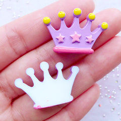 Kawaii Crown Cabochon | Resin Decoden Cabochons | Baby Girl Shower Decor | Princess Party Decoration | Fairy Tale Embellishments (2 pcs / Purple / 28mm x 19mm / Flat Back)
