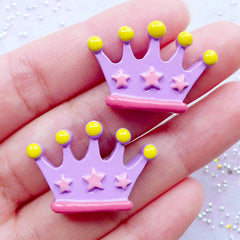 Kawaii Crown Cabochon | Resin Decoden Cabochons | Baby Girl Shower Decor | Princess Party Decoration | Fairy Tale Embellishments (2 pcs / Purple / 28mm x 19mm / Flat Back)