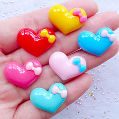 Kawaii Heart Flatbacks | Bow Heart Cabochon Assortment | Decoden Resin Cabochons | Hairbow Center | Valentine's Day Decor | Cute Embellishments (6 pcs / Mix / 21mm x 16mm)