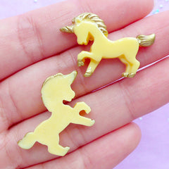 CLEARANCE Small Unicorn Cabochons | Kawaii Decoden Pieces | Fairy Tale Animal Cabochon | Magical Jewellery DIY | Resin Embellishments (2pcs / Yellow / 28mm x 20mm / Flat Back)