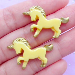 CLEARANCE Small Unicorn Cabochons | Kawaii Decoden Pieces | Fairy Tale Animal Cabochon | Magical Jewellery DIY | Resin Embellishments (2pcs / Yellow / 28mm x 20mm / Flat Back)