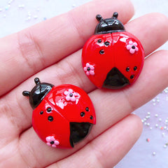 CLEARANCE Ladybird Beetle Cabochons | Coccinellidae Ladybug Cabochon | Kawaii Hair Bow Centers | Cute Decoden Pieces | Insect Embellishments | Baby Shower Decor (2 pcs / 22mm x 26mm / Flat Back)