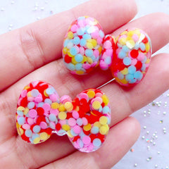 Resin Bow Cabochons with Colorful Sprinkles | Acrylic Rhinestone Bows | Confetti Bow Embellishments | Decoden Cabochon Supplies | Kawaii Hair Jewellery Making (2pcs / 30mm x 20mm / Flat Back)