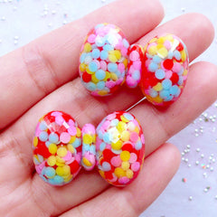 Resin Bow Cabochons with Colorful Sprinkles | Acrylic Rhinestone Bows | Confetti Bow Embellishments | Decoden Cabochon Supplies | Kawaii Hair Jewellery Making (2pcs / 30mm x 20mm / Flat Back)