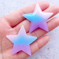 Galaxy Gradient Star Cabochons with Shimmer Glitter | Glittery Pastel Star Cabochon | Fairy Kei Decoden | Pastel Kei Phone Case | Kawaii Supplies (2pcs / Pink Blue Purple / 40mm x 38mm / Flat Back)