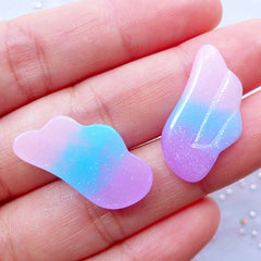 Pastel Galaxy Angel Wing Cabochons with Shimmer Glitter | Rainbow Gradient Decoden Cabochon | Glittery Fairy Kei Cabochon | Kawaii Jewelley Making (2pcs / Pink Blue Purple / 13mm x 24mm / Flat Back)