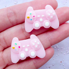TV Game Controller Cabochons | Video Gamer Cabochon | Pastel Geek Phone Case | Kawaii Decoden Cabochons | Resin Flatback Embellishments (2pcs / Baby Pink / 28mm x 20mm)