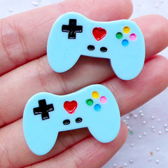 Game Controller Cabochons | TV Gamer Cabochon | Kawaii Geek Phone Case | Video Game Decoden | Pastel Embellishments | Resin Flatback (2pcs / Blue / 29mm x 18mm)