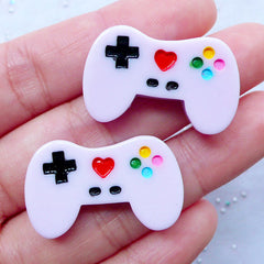 Pastel Game Controller Cabochons | Kawaii Video Game Cabochon | TV Gamer Girl Phone Case | Geek Decoden | Resin Embellishments (2pcs / Purple / 29mm x 18mm / Flat Back)