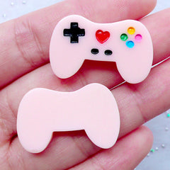 Kawaii Game Controller Cabochons | Pastel Geek Cabochon | TV Game Phone Case | Video Gamer Decoden | Geeky Embellishments (2pcs / Pink / 29mm x 18mm / Flat Back)