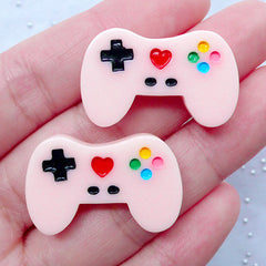 Kawaii Game Controller Cabochons | Pastel Geek Cabochon | TV Game Phone Case | Video Gamer Decoden | Geeky Embellishments (2pcs / Pink / 29mm x 18mm / Flat Back)