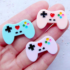 Kawaii Pastel Geek Cabochons | PS Game Controller Cabochons | Video Game Phone Case | TV Gamer Decoden Pieces | Geekery Embellishments (3pcs / Mix / 29mm x 18mm / Flat Back)