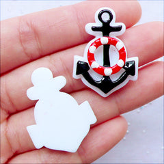 CLEARANCE Anchor Cabochons | Nautical Phone Case | Navy Decoden Pieces | Cruise Ship Yacht Boat Cabochon | Travel Scrapbook Embellishments | Hair Bow Centers (2pcs / 22mm x 31mm / Flat Back)