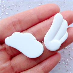White Angel Wing Cabochons | Decoden Cabochon Supplies | Kawaii Jewellery Crafts | Hair Bow Centers | Phone Case Decoration | Resin Flatback (2 pcs / 17mm x 31mm /  Flat Back)