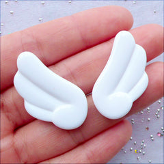 White Angel Wing Cabochons | Decoden Cabochon Supplies | Kawaii Jewellery Crafts | Hair Bow Centers | Phone Case Decoration | Resin Flatback (2 pcs / 17mm x 31mm /  Flat Back)