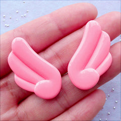 CLEARANCE Pink Angel Wing Cabochons | Kawaii Craft Supplies | Decoden Phone Case | Hair Bow Centers | Cute Resin Pieces | Cell Phone Embellishments (2 pcs / Pink / 17mm x 31mm /  Flat Back)